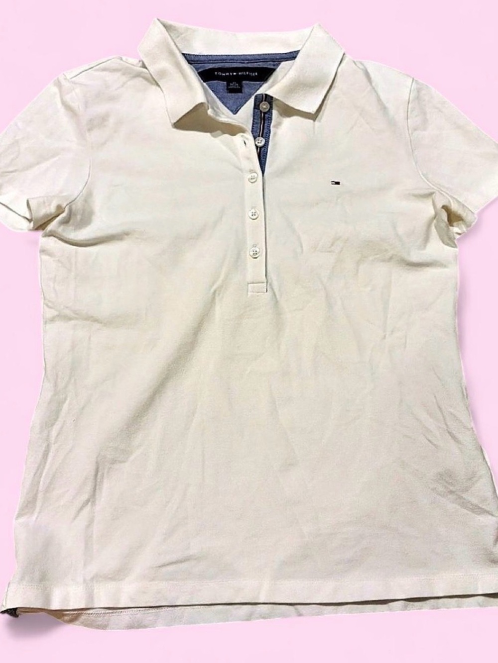 Tommy Hilfiger womens Cream Polo with Contrast Placket